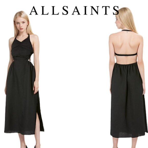 🆕 All Saints Ludo Linen Blend Halter Maxi Dress Size 6
